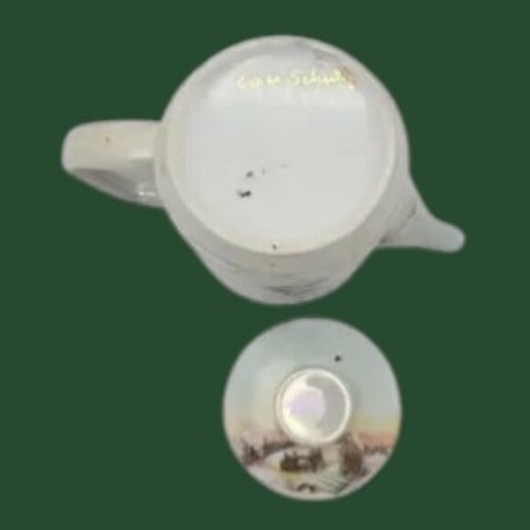 VTG Hand Painted Porcelain Teapot Signed Grace Schultz The Homestead in Winter - Picture 6 of 9